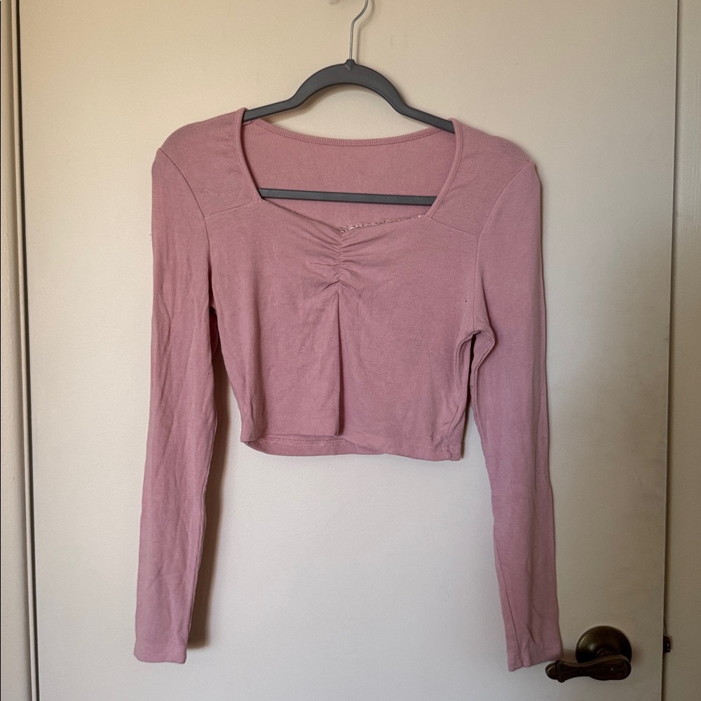 Pink Long Sleeve Cropped Top